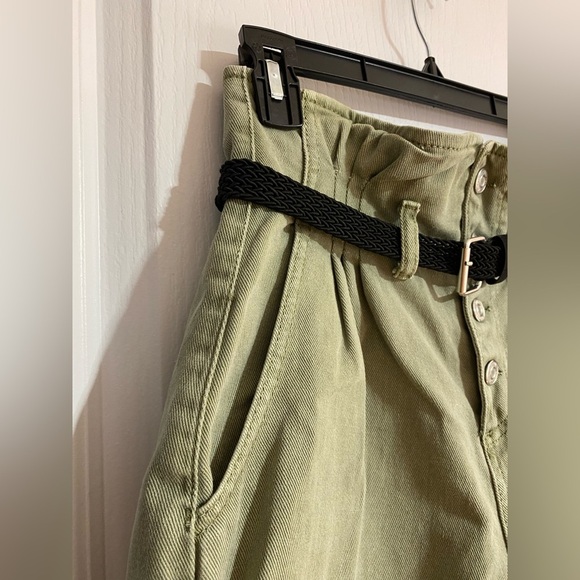 Zara High Waist Paper Bag Belted Buttoned Western Boho Jean Shorts Size XS - Picture 6 of 10